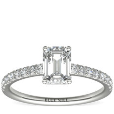 14k 白金法式密釘鑽石訂婚戒指（1/4 克拉總重量）